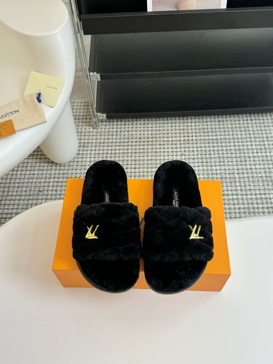 Louis Vuitton Thick-soled Diamond-studded Wool Slippers