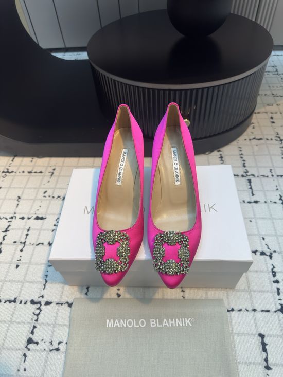 Manolo Blahnik Elegant Satin High Heels with Crystal Buckle for Weddings