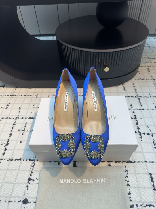 Manolo Blahnik Elegant Satin High Heels with Crystal Buckle for Weddings