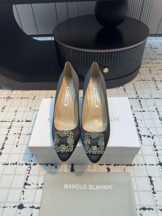Manolo Blahnik Elegant Satin High Heels with Crystal Buckle for Weddings