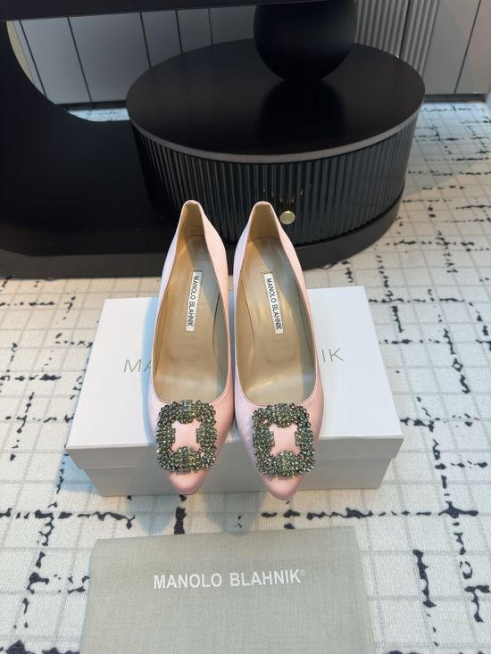 Manolo Blahnik Elegant Satin High Heels with Crystal Buckle for Weddings