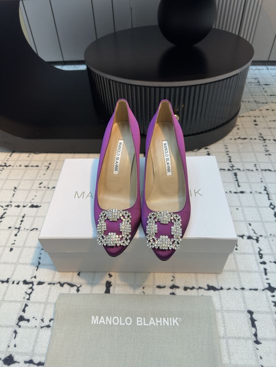 Manolo Blahnik Elegant Satin High Heels with Crystal Buckle for Weddings