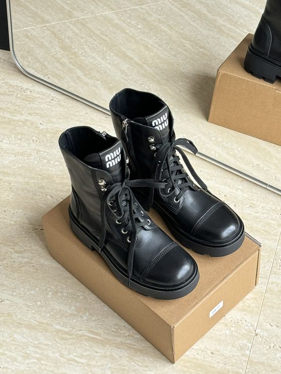 Miu Miu Thick Sole Cowhide Leather Casual Ankle Boots