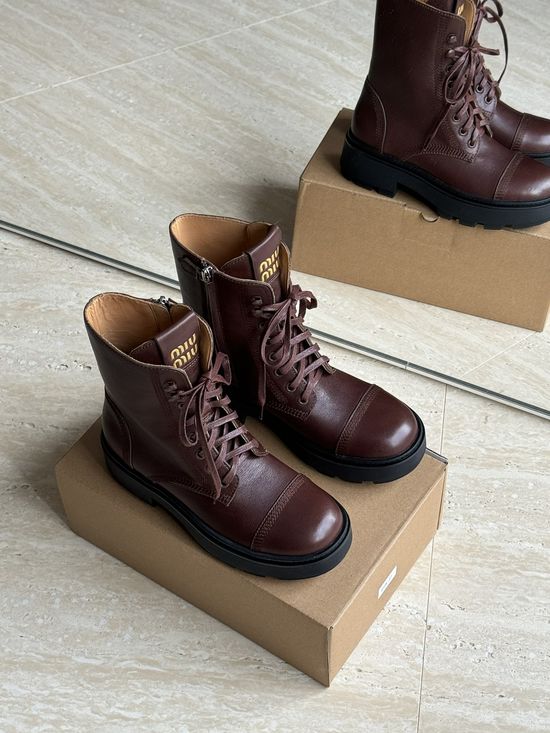 Miu Miu Thick Sole Cowhide Leather Casual Ankle Boots