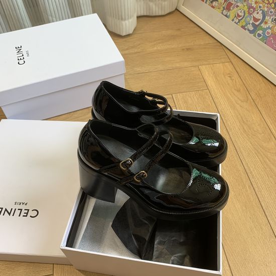 Celine Pointed Toe Block Heel Mary Janes Leather Upper Comfortable