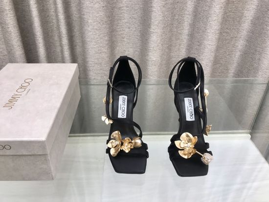 Jimmy Choo Satin Floral Crystal Decor High Heel Party Sandals