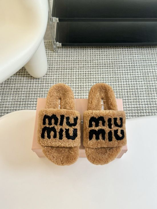 Miu Miu Rhinestone Decor Wool Platform Slippers Non Slip TPU Sole