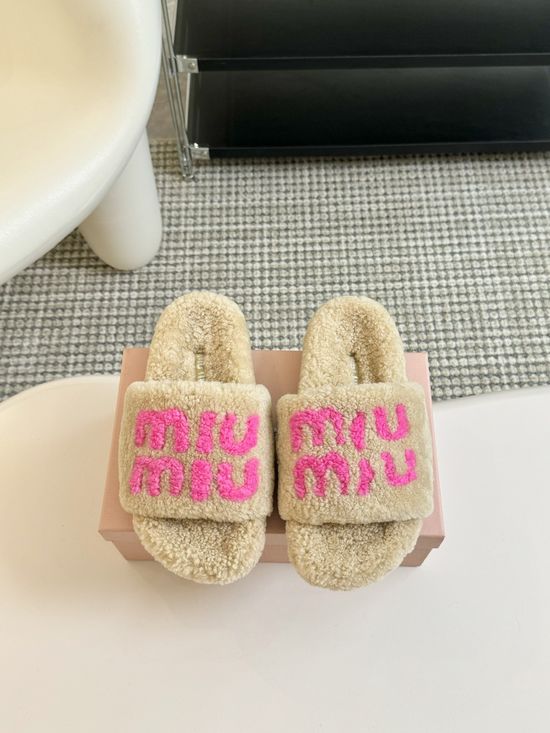 Miu Miu Rhinestone Decor Wool Platform Slippers Non Slip TPU Sole