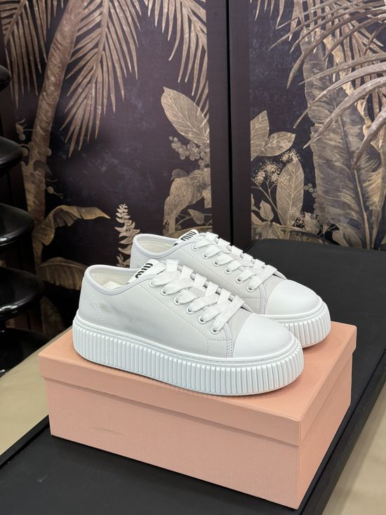 Miu Miu Classic Thick Sole Casual Leather Sneakers
