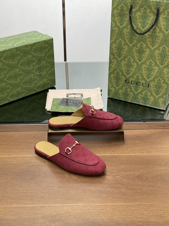 Gucci Monogram Embroidered Loafer Slip On Mules