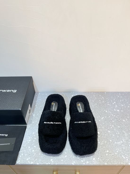 Alexander Wang Cozy Curly Lamb Fur Thick Platform Slip On Slippers