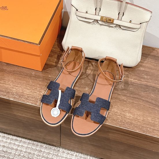 Hermes Classic Handmade Enamel Leather Sandals Casual Daily Style