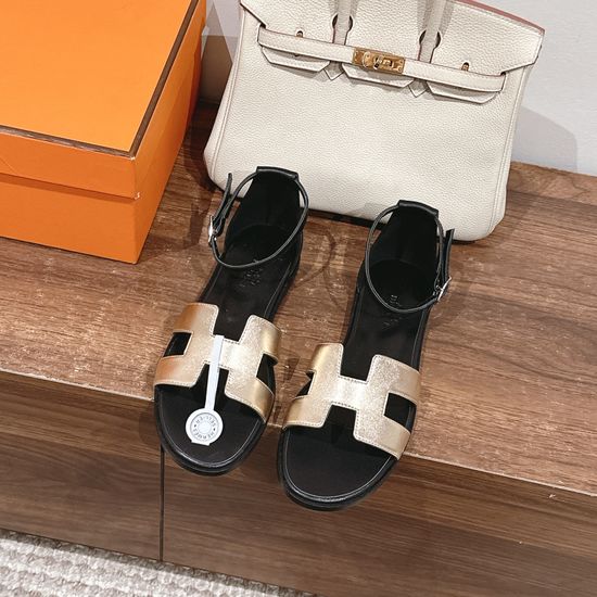 Hermes Classic Handmade Enamel Leather Sandals Casual Daily Style