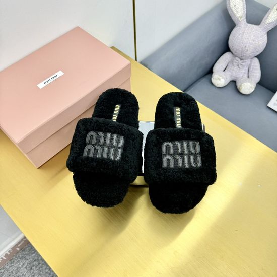 Miu Miu Soft Pure Wool Warm Non-slip Indoor Slippers