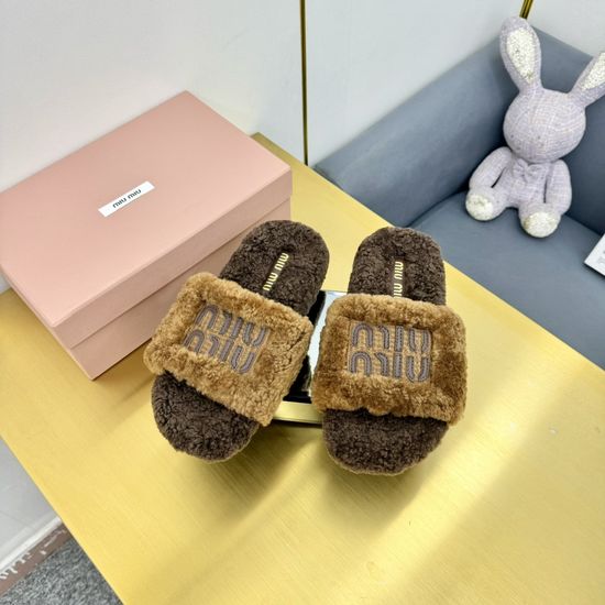 Miu Miu Soft Pure Wool Warm Non-slip Indoor Slippers