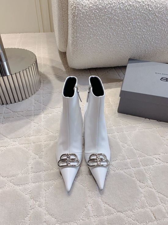 Balenciaga Classic Pointed Toe High Heel Ankle Boots Leather Upper