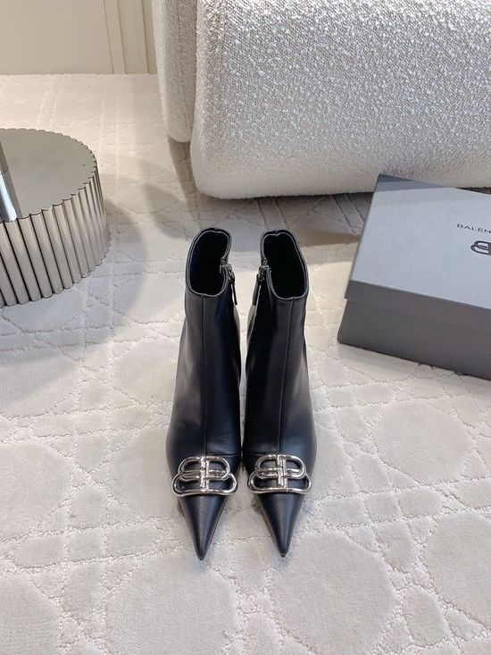 Balenciaga Classic Pointed Toe High Heel Ankle Boots Leather Upper
