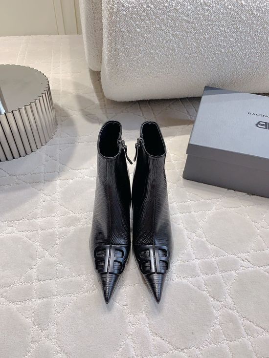 Balenciaga Classic Pointed Toe High Heel Ankle Boots Leather Upper