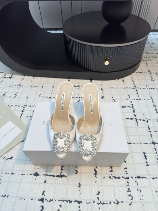 Manolo Blahnik Elegant Silk Upper High Heel Slides Premium Formal Footwear
