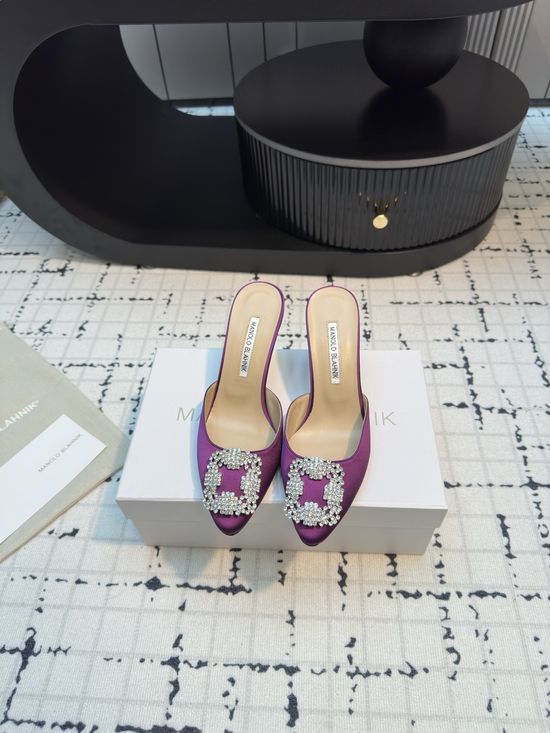 Manolo Blahnik Classic Silk Upper Slide with Genuine Leather Sole