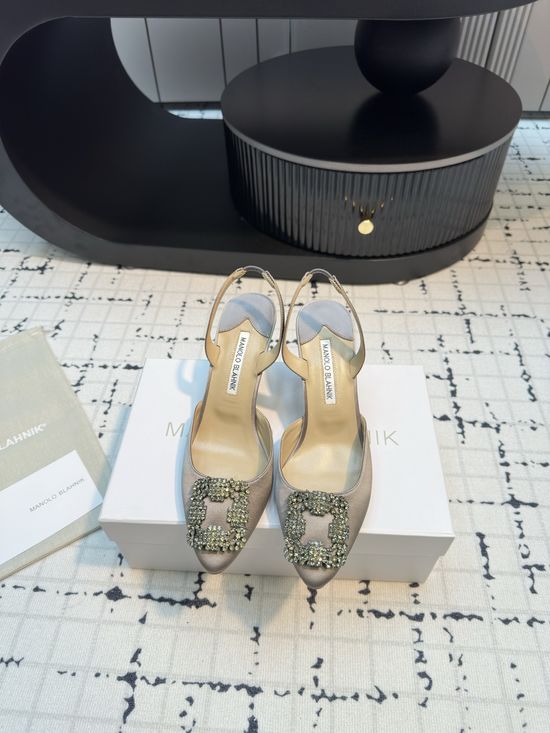 Manolo Blahnik Classic Silk Upper Sandal with Genuine Leather Sole