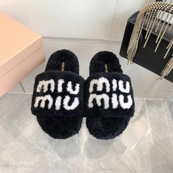 Miu Miu Soft Shearling Lined Cozy Non-slip Warm Slippers