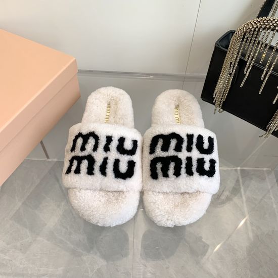 Miu Miu Soft Shearling Lined Cozy Non-slip Warm Slippers