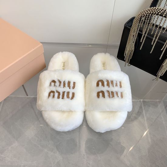 Miu Miu Embroidered Wool Upper Soft Non-slip House Slippers