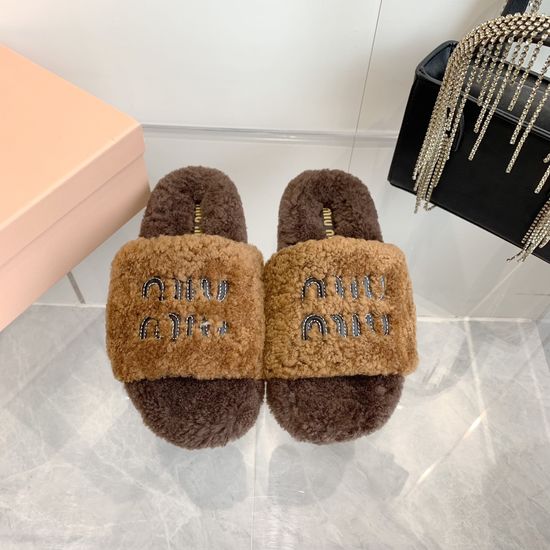 Miu Miu Embroidered Wool Upper Soft Non-slip House Slippers