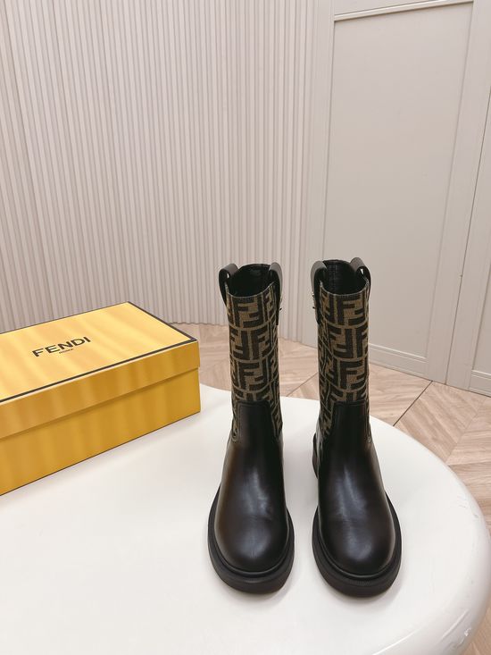 Fendi Leather Upper Boots Classic Pattern Stylish Comfortable Footwear
