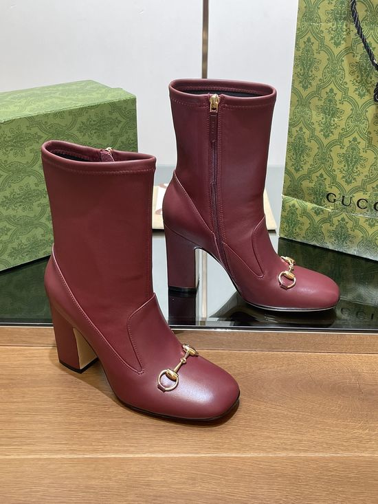 Gucci Leather Horsebit Ankle Boots Chunky Block Heel