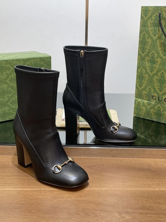 Gucci Leather Horsebit Ankle Boots Chunky Block Heel