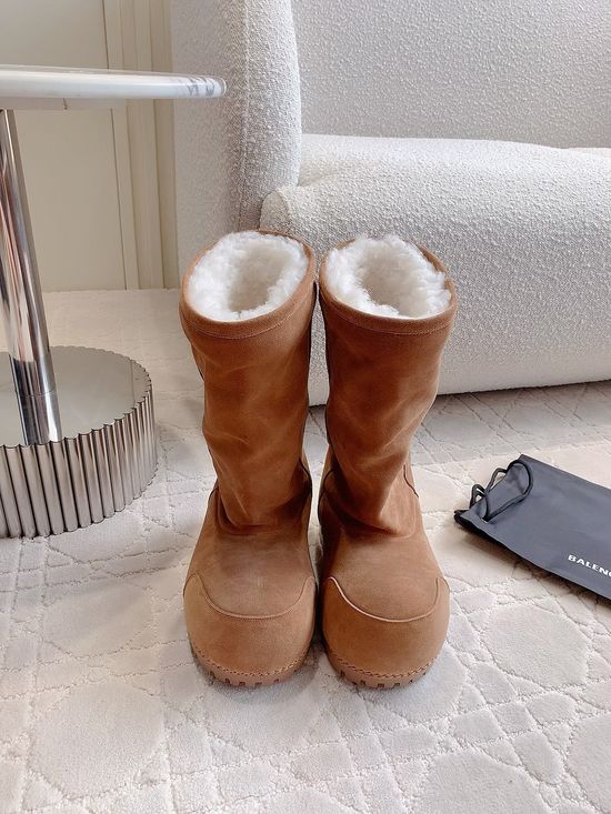 Balenciaga Warm Fleece Lined Platform Ankle Boots Non-slip Sole