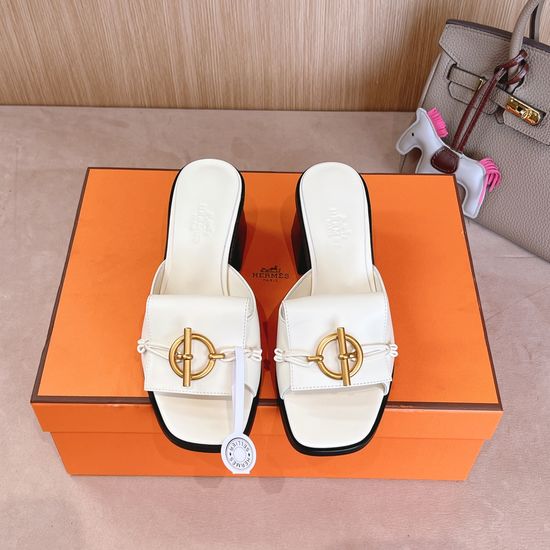 Hermes Classic Block Heel Sandals Premium Hardware Durable Daily Shoes
