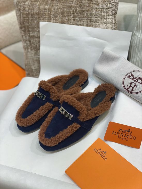 Hermes Shearling Lined Mule Shoes With Premium Leather Upper