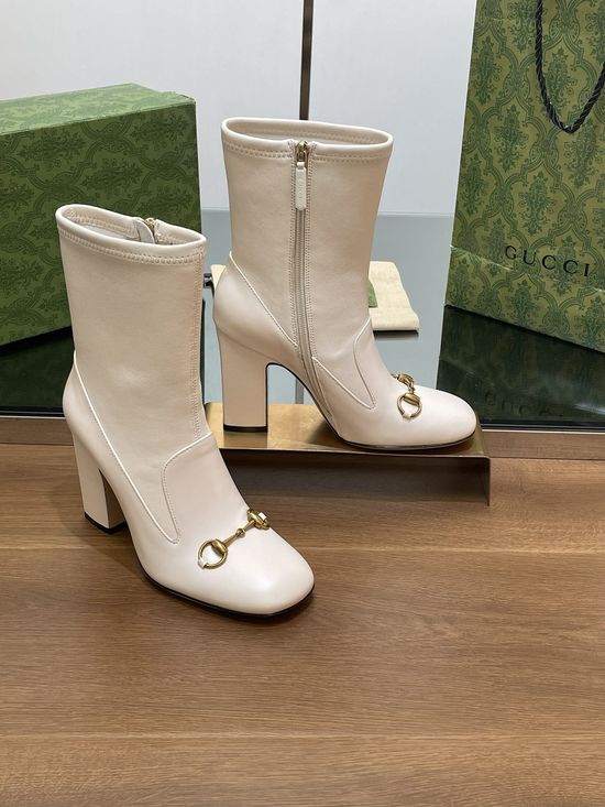 Gucci Leather Horsebit Ankle Boots Chunky Block Heel