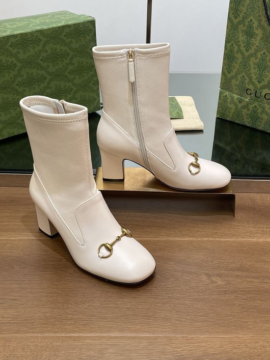 Gucci Low Heel Leather Horsebit Ankle Boots