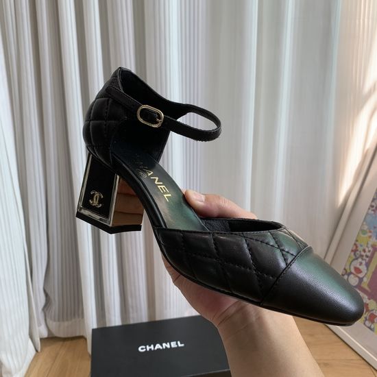 Chanel Two Tone Square Toe Chunky Metal Heel Sandals