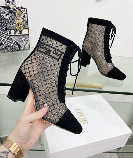 Christian Dior CD Exquisite Embroidered High-Heeled Net Boots