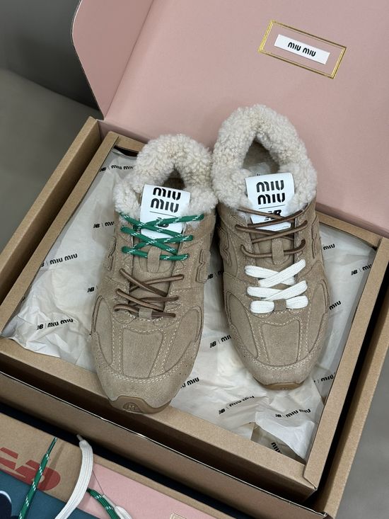 Miu Miu Premium Fleece Lined Suede Fashion Sneakers With Complete Accessories