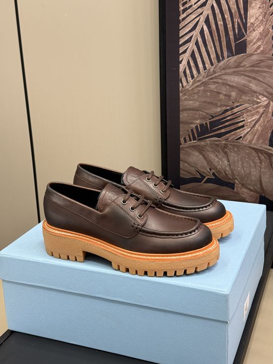 Prada Cowhide Comfortable Triangle Logo Loafers