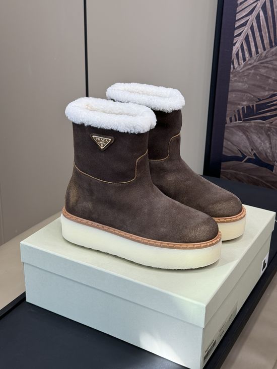 Prada Shearling Lined Cow Suede Non-slip Short Boots