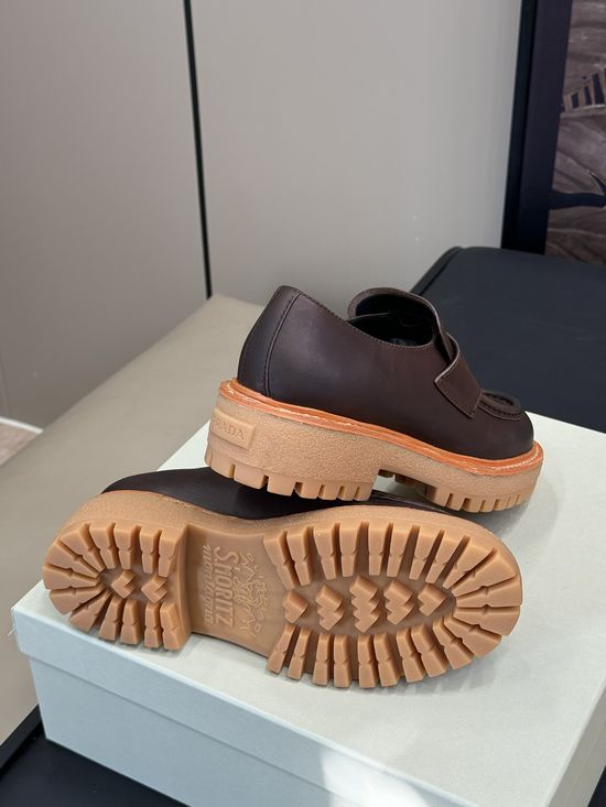 Prada Cowhide Comfortable Triangle Logo Loafers