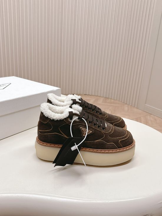 Prada Brushed Fleece Lined Platform Winter Boots