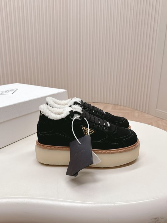 Prada Brushed Fleece Lined Platform Winter Boots