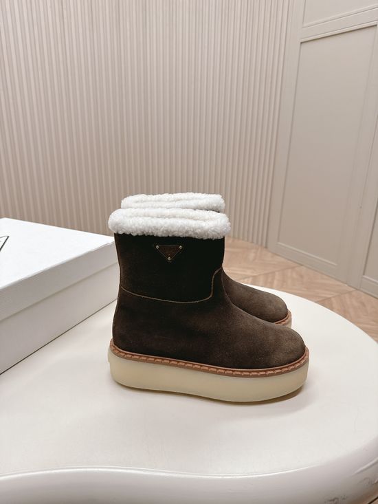 Prada Brushed Fleece Lined Platform Winter Boots