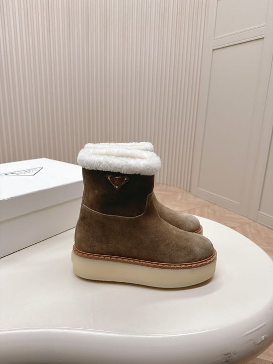 Prada Brushed Fleece Lined Platform Winter Boots