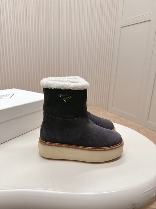 Prada Brushed Fleece Lined Platform Winter Boots