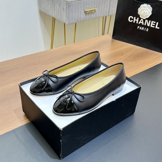Chanel Two-tone Leather Slingback Ballet Flats with Real Leather Sole