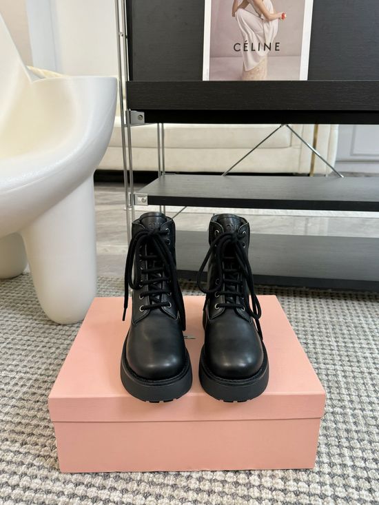 Miu Miu Grain Leather Martin Boots With Sheepskin Lining